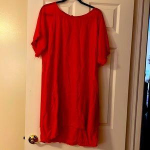 Umgee red dress; fringed sleeve and hem;